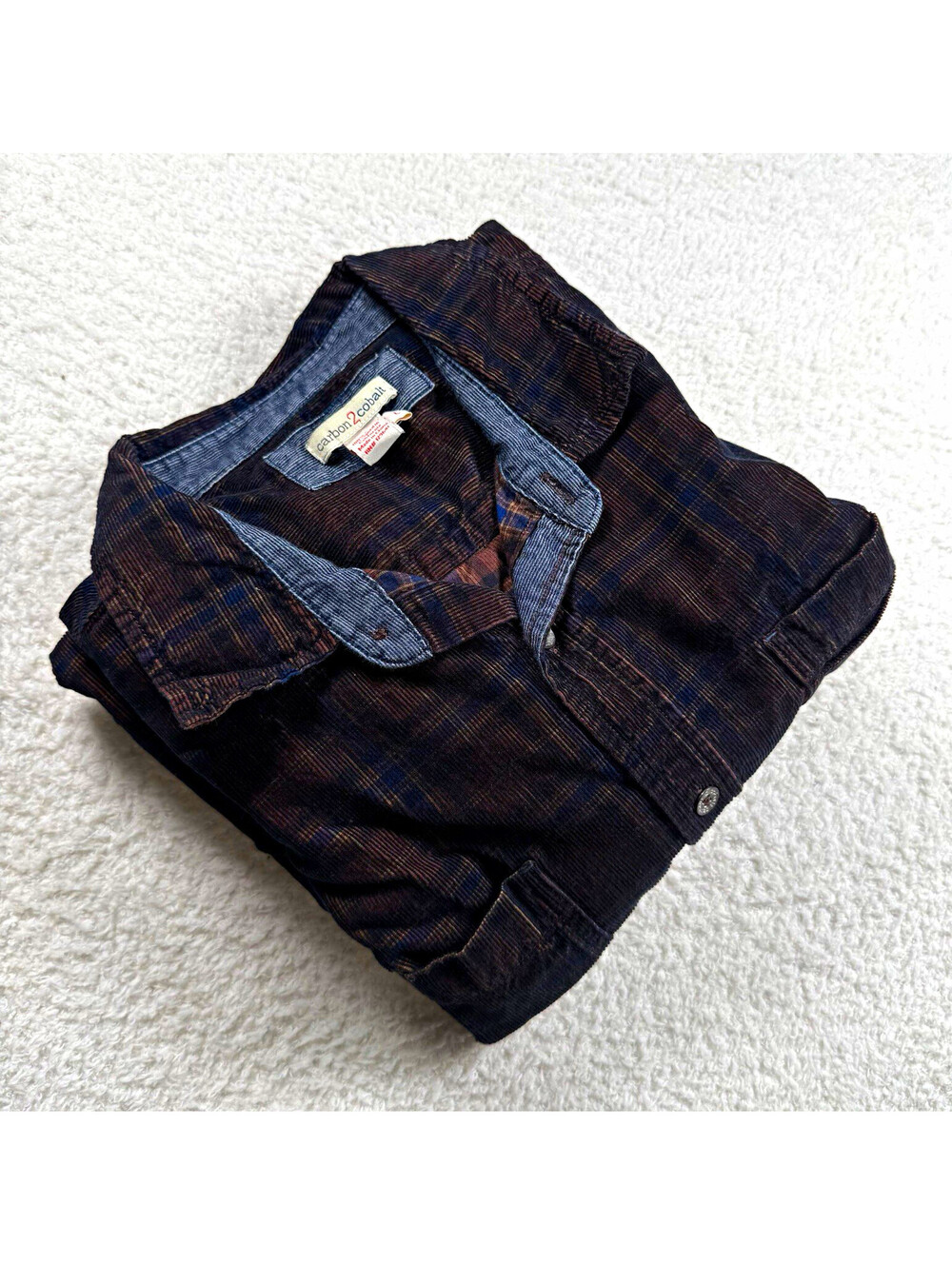 Carbon2Cobalt Men’s Large Effortlessly Cool Plaid Cotton Button Shirt Brown Blue